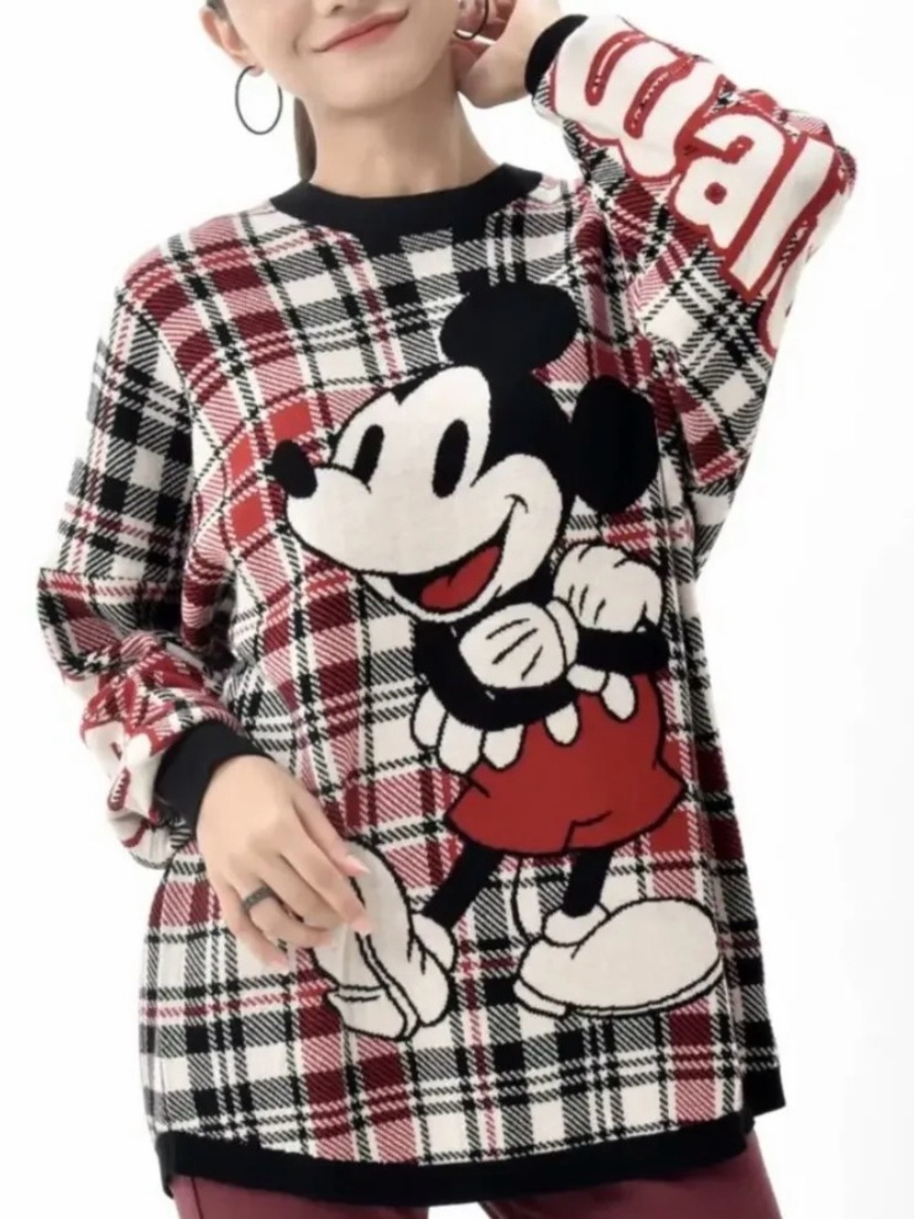 Walt Disney World Spirit Jersey  Red Plaid Mickey Mouse Sweater